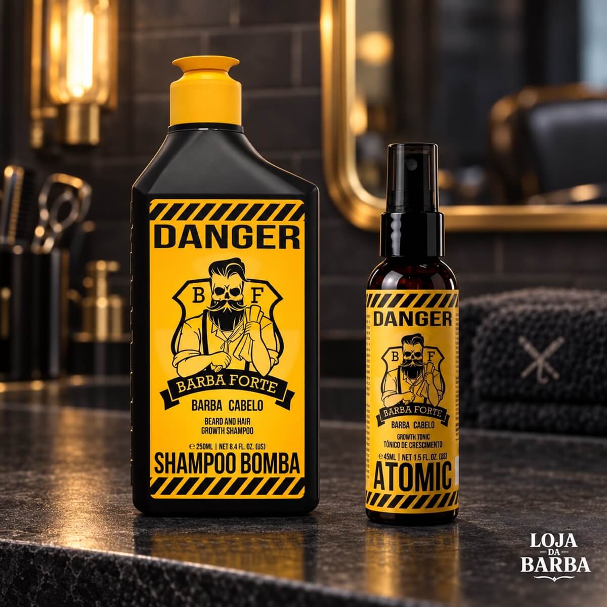 Kit Danger Barba Forte - Shampoo Bomba + Tônico Atomic — BARBA FORTE