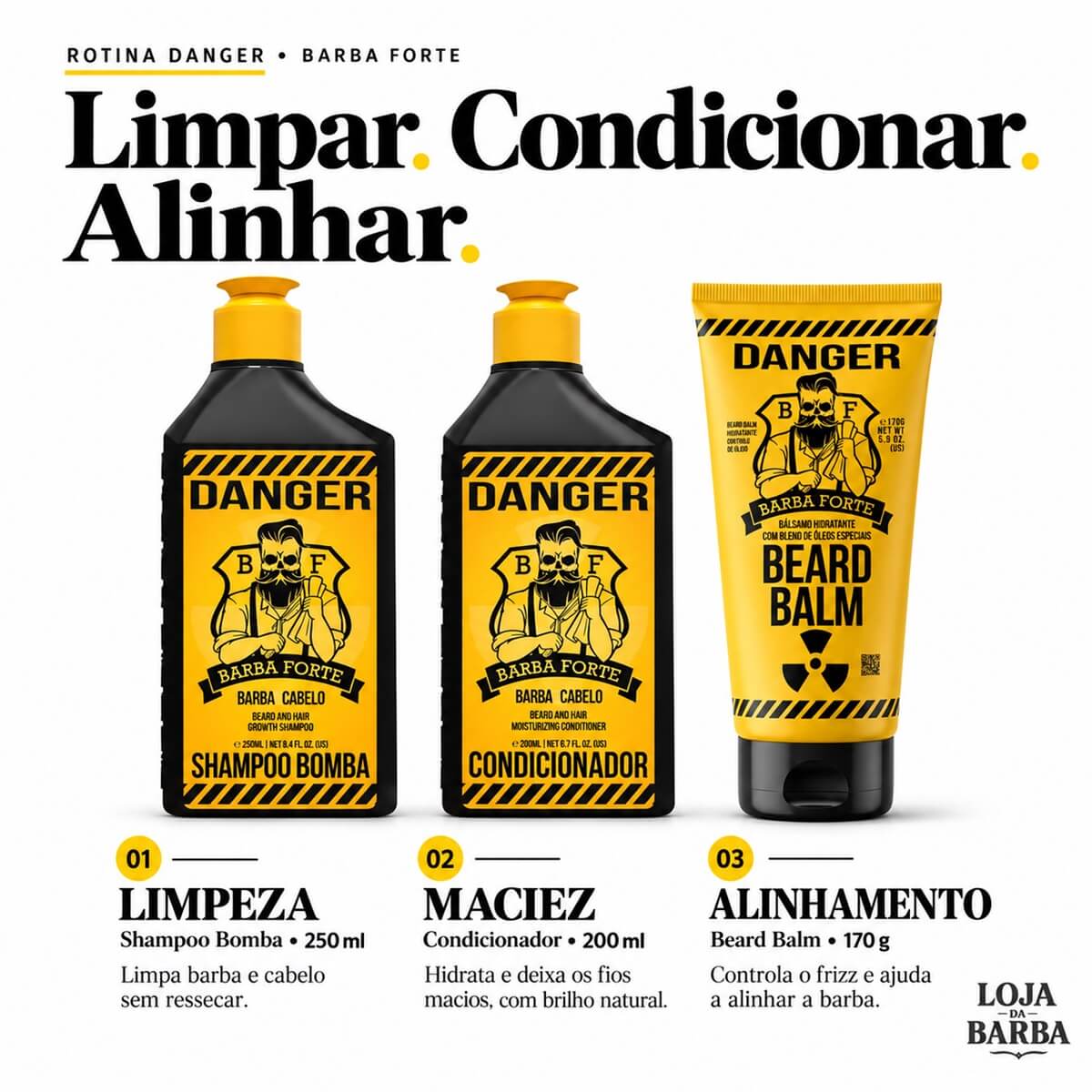Kit Danger Barba Forte - Shampoo Condicionador e Balm — BARBA FORTE