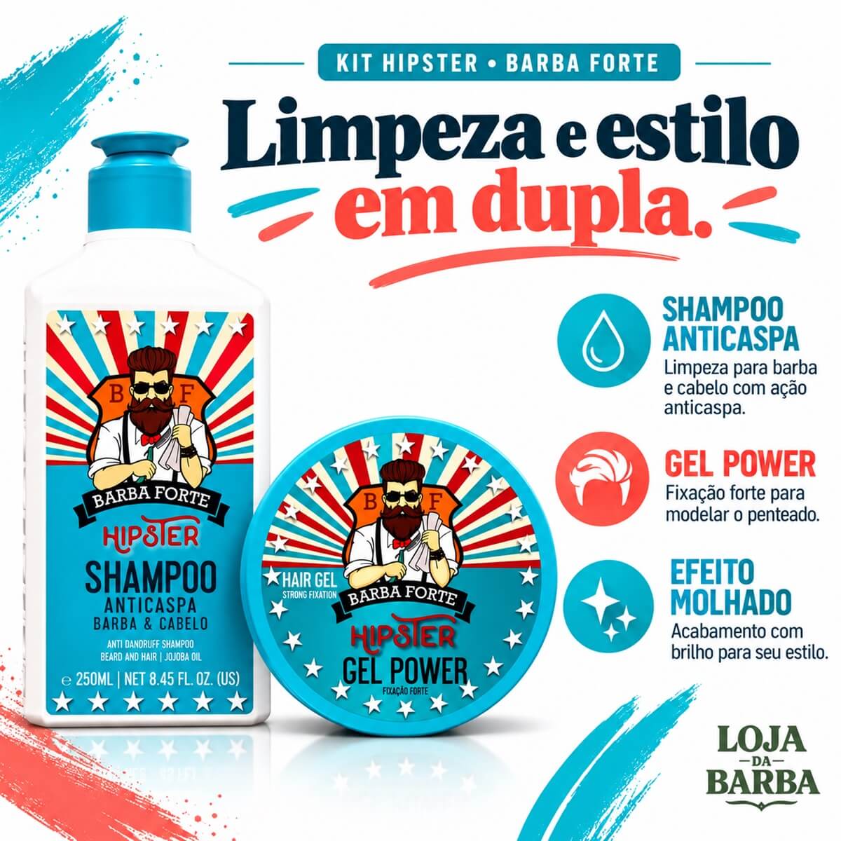 Kit Hipster Barba Forte - Shampoo Anticaspa + Gel Power — BARBA FORTE