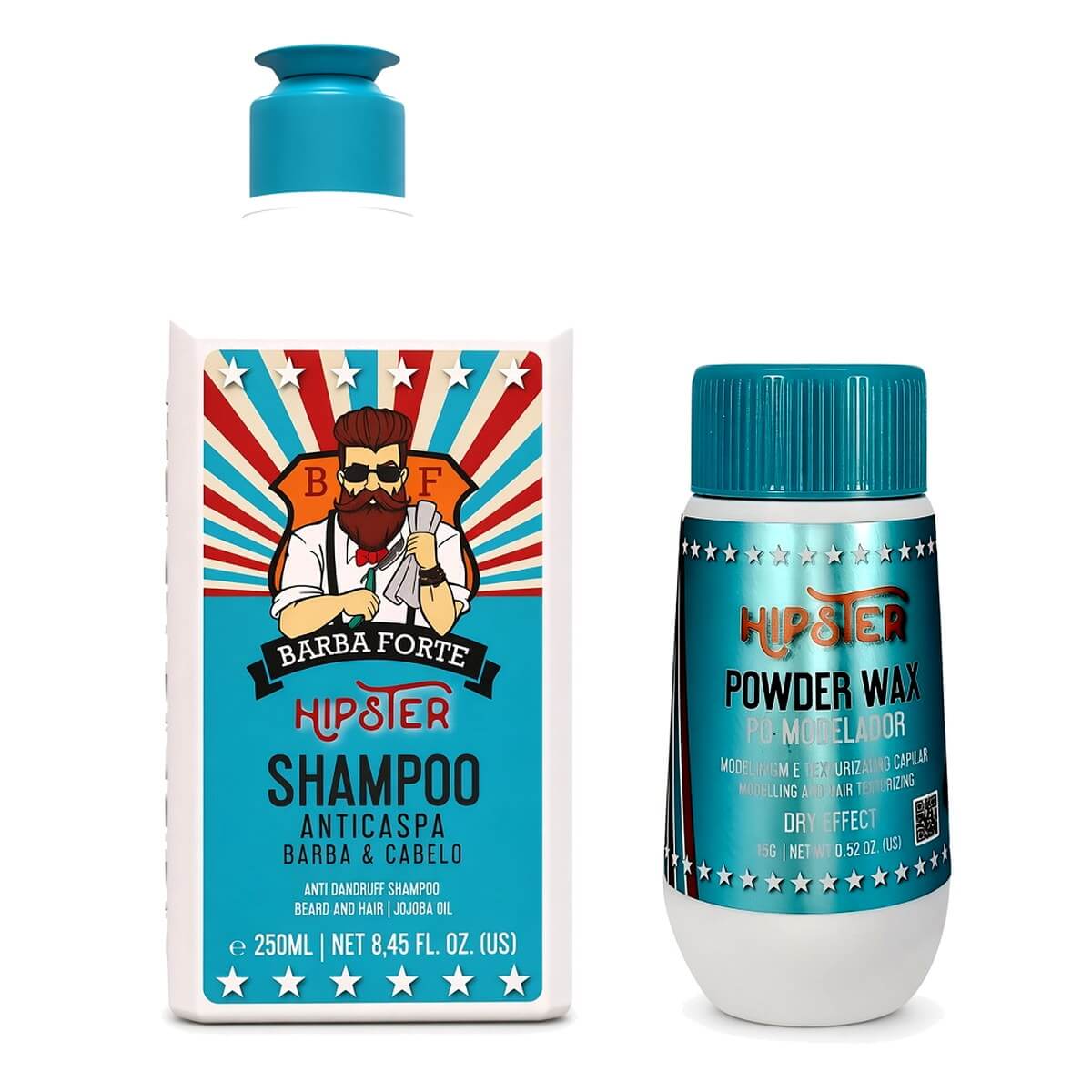 Kit Hipster Barba Forte Shampoo Anticaspa + Pó Modelador Powder Wax — BARBA FORTE