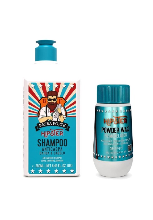 Kit Hipster Barba Forte Shampoo Anticaspa + Pó Modelador Powder Wax — BARBA FORTE