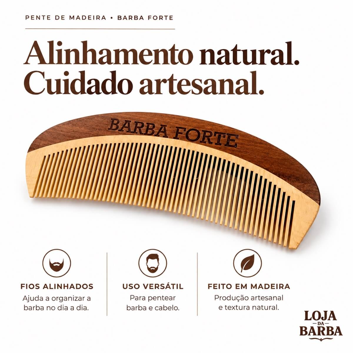 Pente de Madeira Curvo Barba Forte 12cm — BARBA FORTE