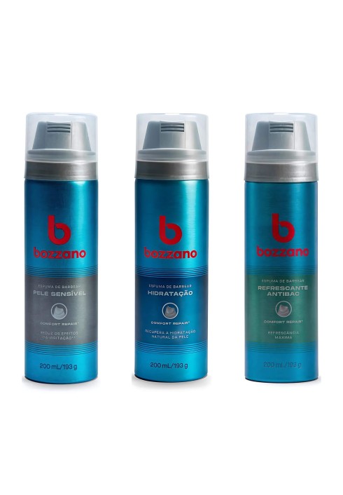 Kit 3 Espumas de Barbear Bozzano Refrescante Sensível e Hidratação — BOZZANO