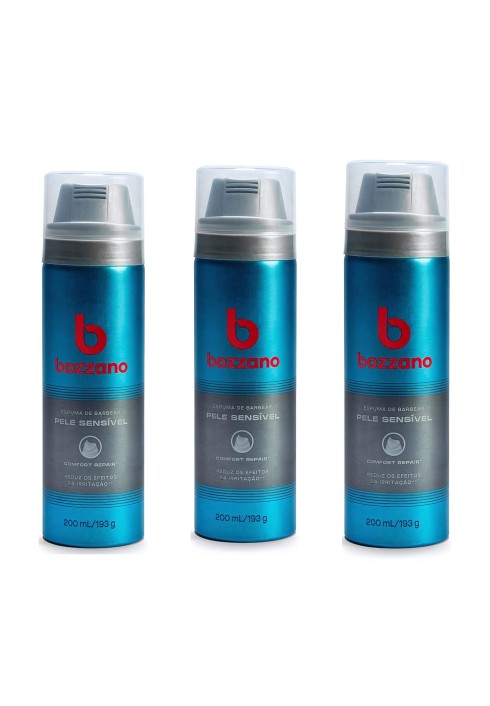 Kit 3 Espumas de Barbear Bozzano Pele Sensível 200ml — BOZZANO