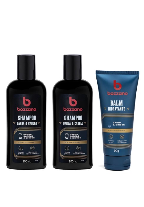 Kit 2 Shampoos para Barba e Cabelo e Balm para Barba Bozzano — BOZZANO
