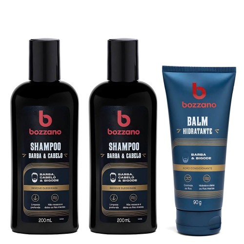 Kit 2 Shampoo para Barba e Cabelo +  Balm para Barba Bozzano