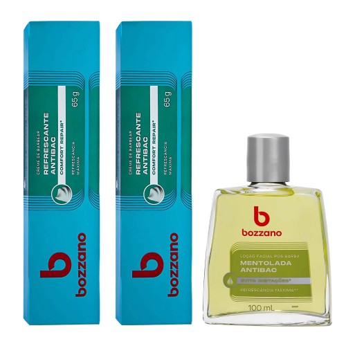 Kit 2 Creme de Barbear e Loção Pós Barba Bozzano Refrescante Antibac