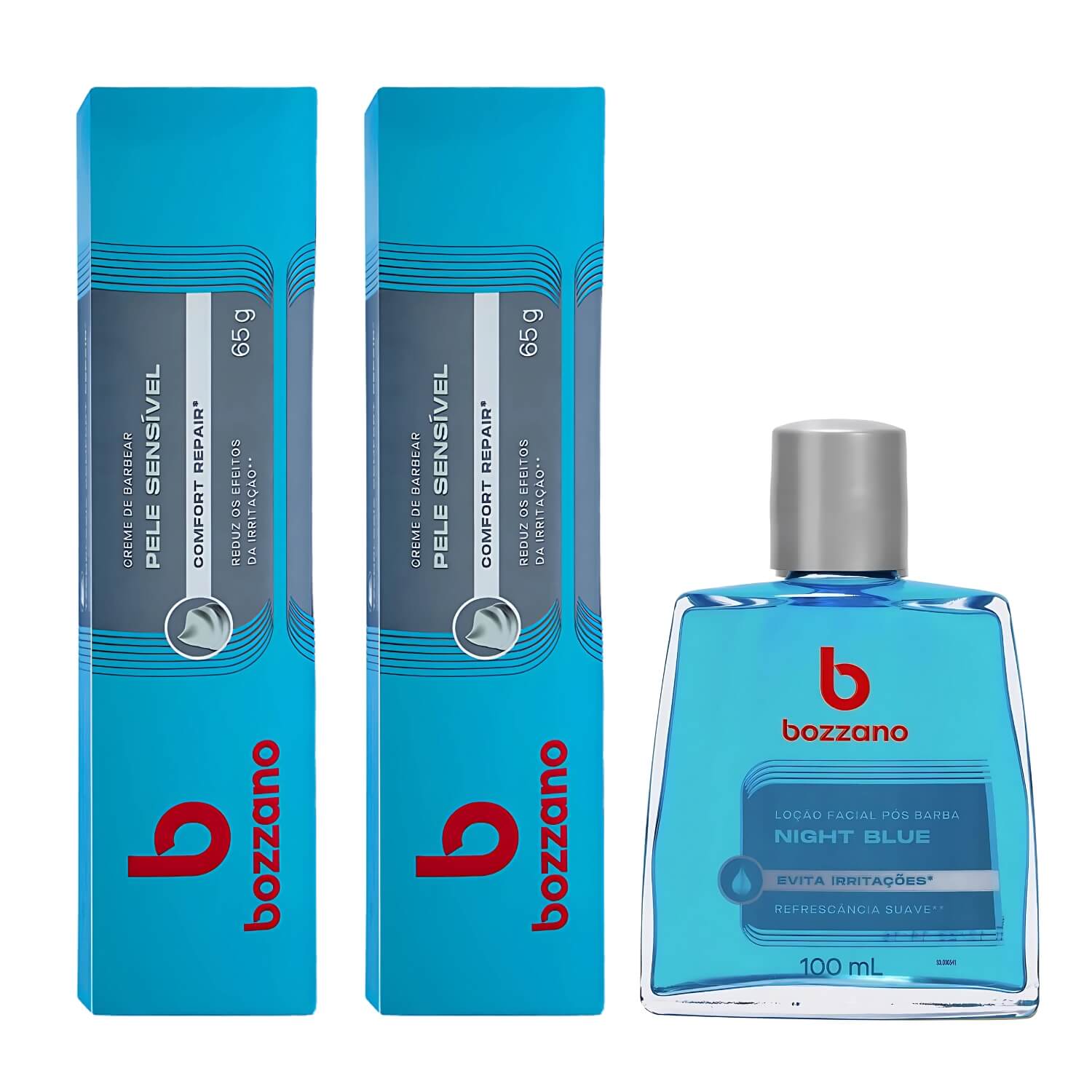 Kit 2 Unidades Creme de Barbear Pele Sensível e Loção Pós Barba Bozzano Night Blue — BOZZANO