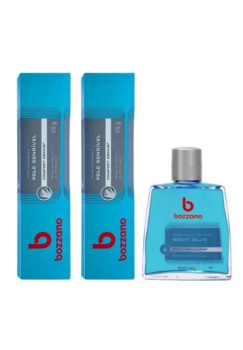 Kit 2 Unidades Creme de Barbear Pele Sensível e Loção Pós Barba Bozzano Night Blue — BOZZANO