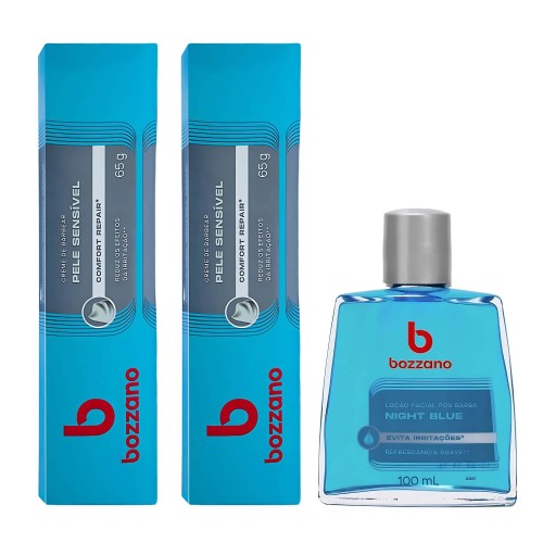 Kit 2 Creme de Barbear Pele Sensível e Loção Pós Barba Bozzano Night Blue
