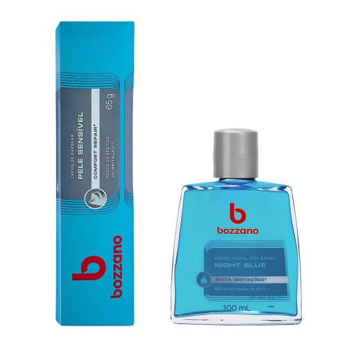 Creme Barbear Pele Sensível e Loção Pós Barba Bozzano Night Blue