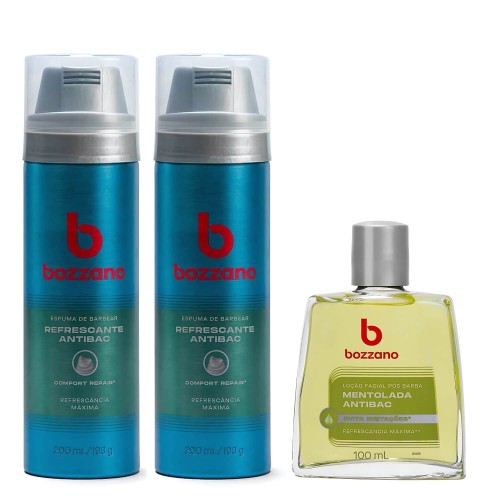 Kit 2 Espuma de Barbear e Loção Pós Barba Bozzano Mentolada Antibac
