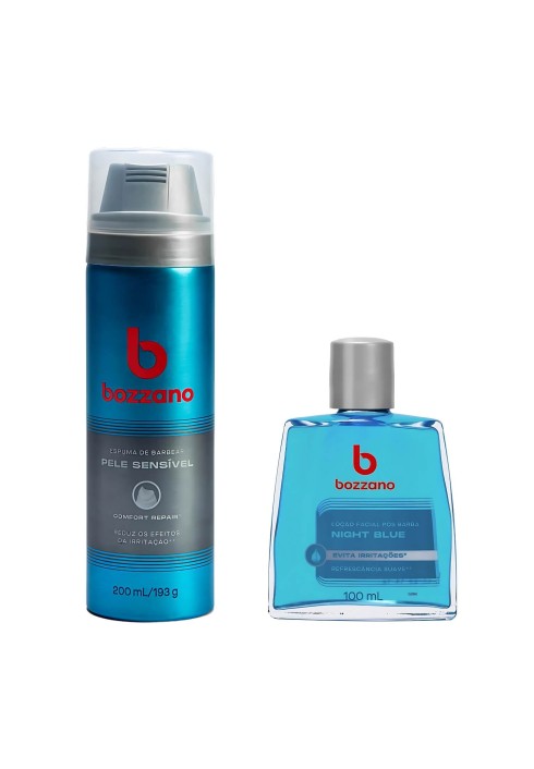 Kit Espuma de Barbear Pele Sensível e Loção Pós Barba Bozzano Night Blue — BOZZANO