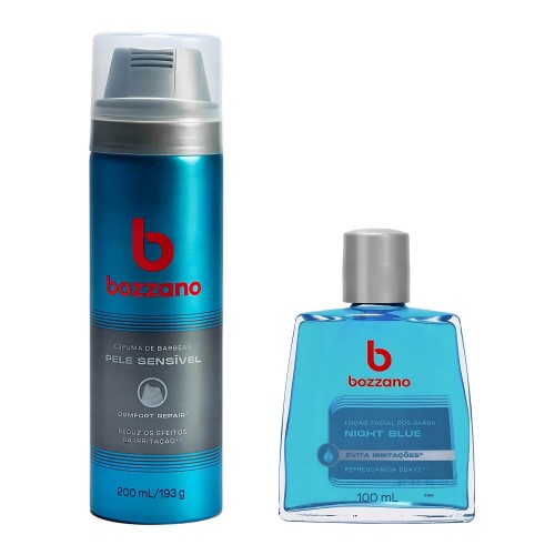 Espuma Barbear Pele Sensível e Loção Pós Barba Bozzano Night Blue
