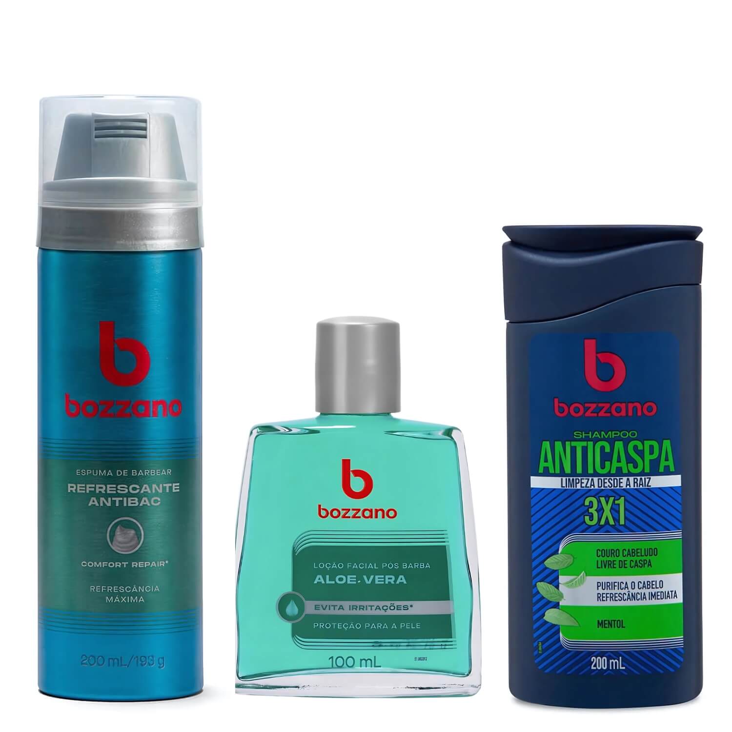Kit Shampoo Anticaspa Bozzano + Espuma de Barbear e Loção Aloe Vera — BOZZANO