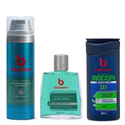 Kit Shampoo Cabelo Anticaspa Bozzano + Espuma de Barbear + Loção Pós Barba Aloe Vera