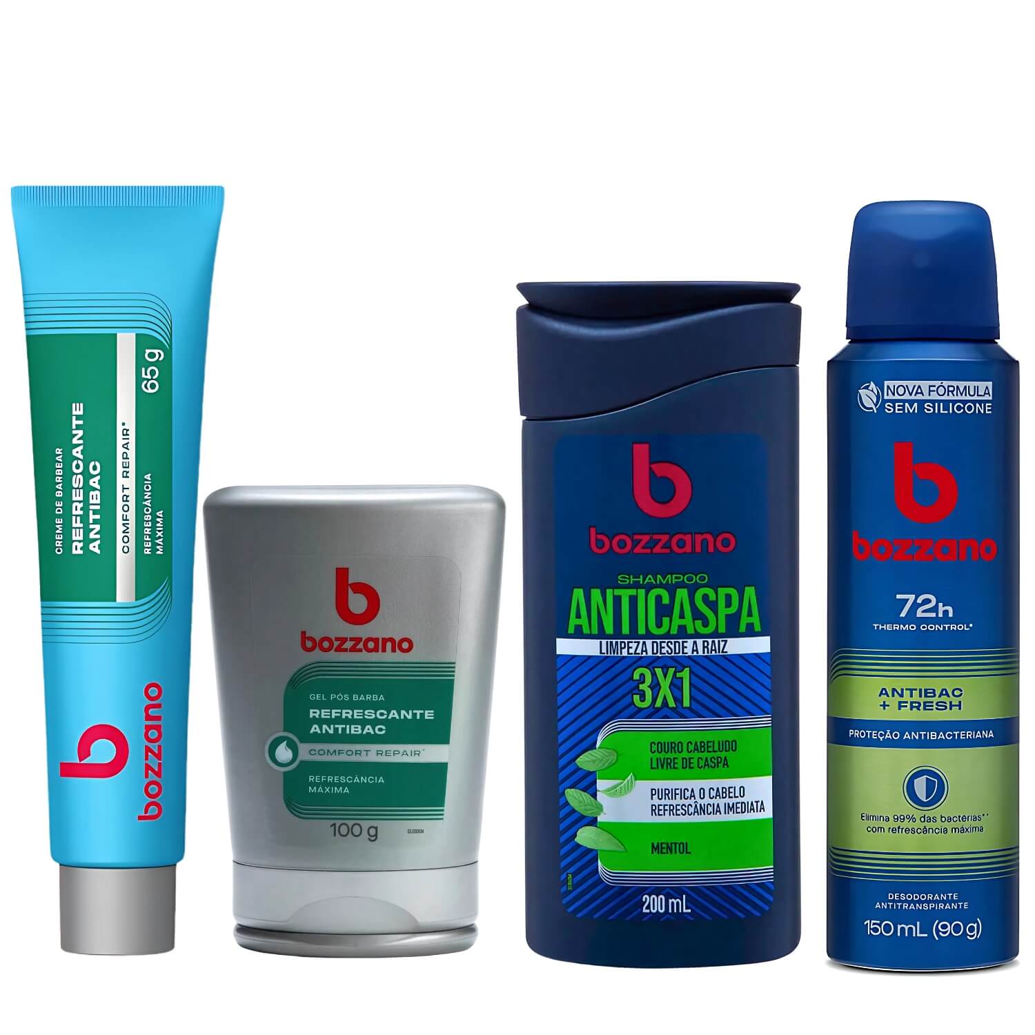 Kit Bozzano Integral: Shampoo 3x1, Desodorante 72h, Creme de Barbear e Gel Pós-Barba — BOZZANO