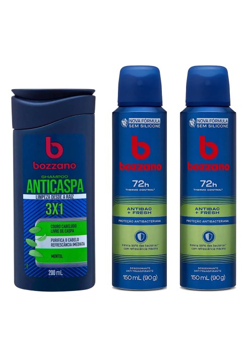 Kit Bozzano: 1 Shampoo Anticaspa 200ml + 2 Desodorantes Antibac 72h — BOZZANO