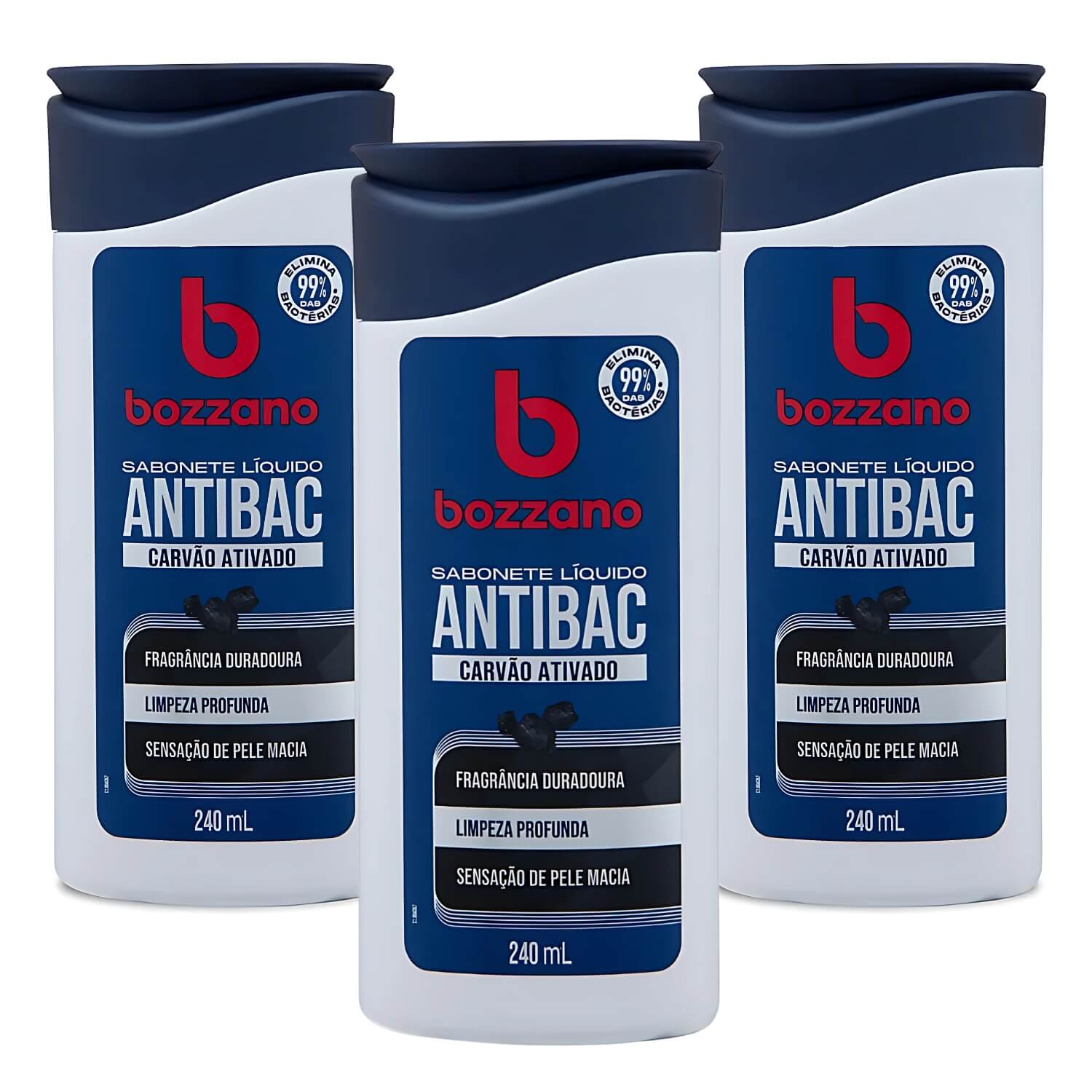 Kit 3 Unidades Sabonete Líquido Bozzano Antibacteriano Carvão Ativado 240ml — BOZZANO