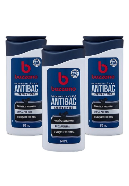 Kit 3 Unidades Sabonete Líquido Bozzano Antibacteriano Carvão Ativado 240ml — BOZZANO