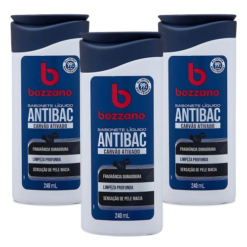 Kit 3 Unidades Sabonete Líquido Bozzano Antibacteriano Carvão Ativado 240ml Kit 3 Unidades Sabonete Líquido Bozzano Antibacteriano Carvão Ativado 240ml