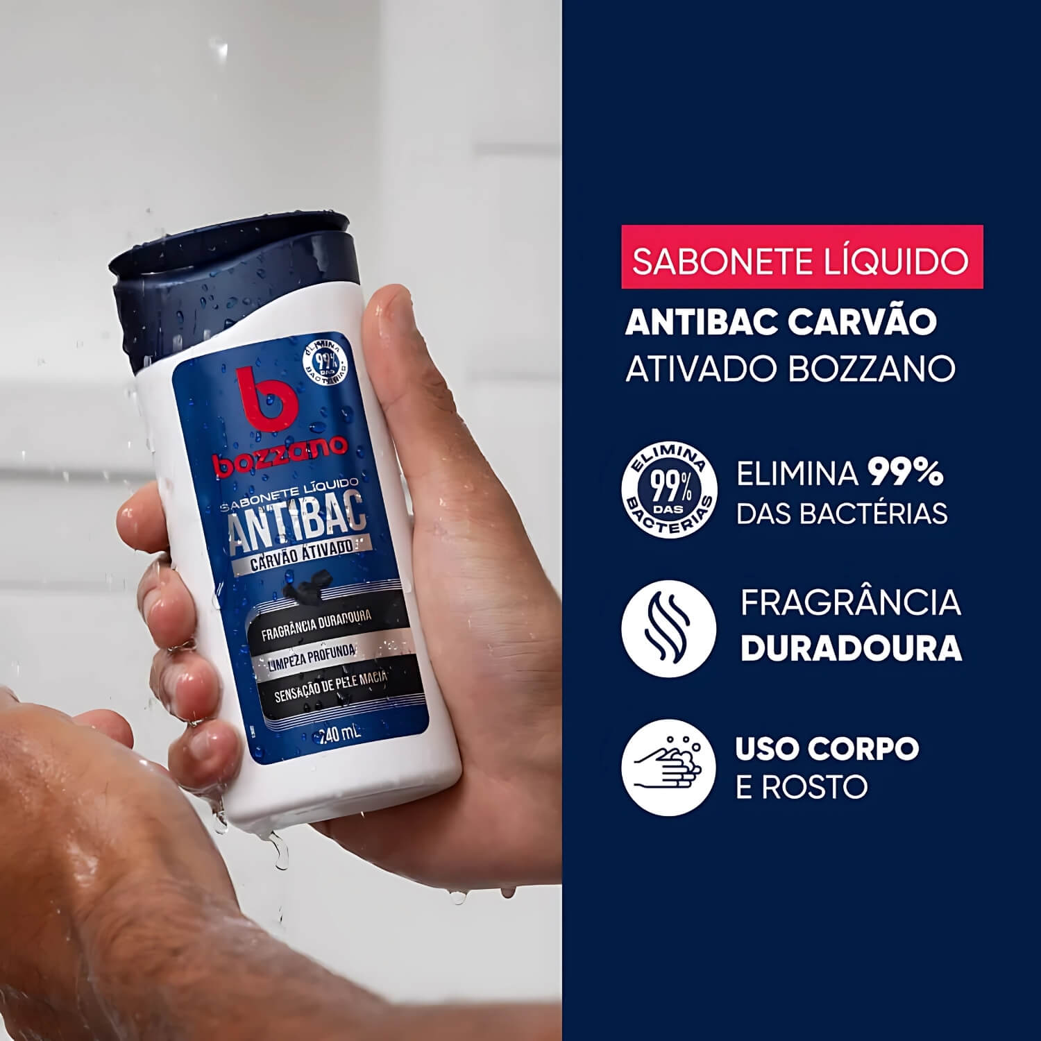 Kit 3 Unidades Sabonete Líquido Bozzano Antibacteriano Carvão Ativado 240ml — BOZZANO