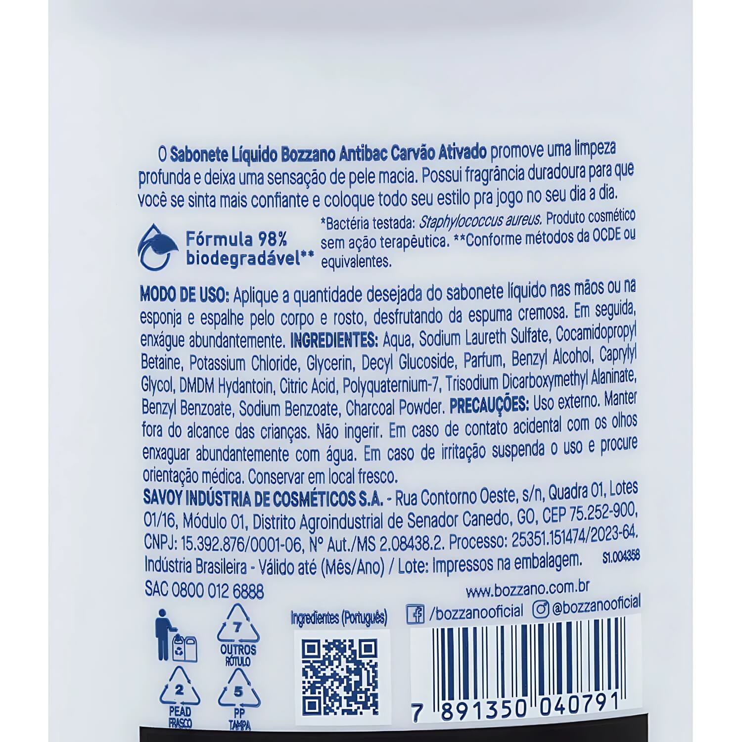 Kit 3 Unidades Sabonete Líquido Bozzano Antibacteriano Carvão Ativado 240ml — BOZZANO