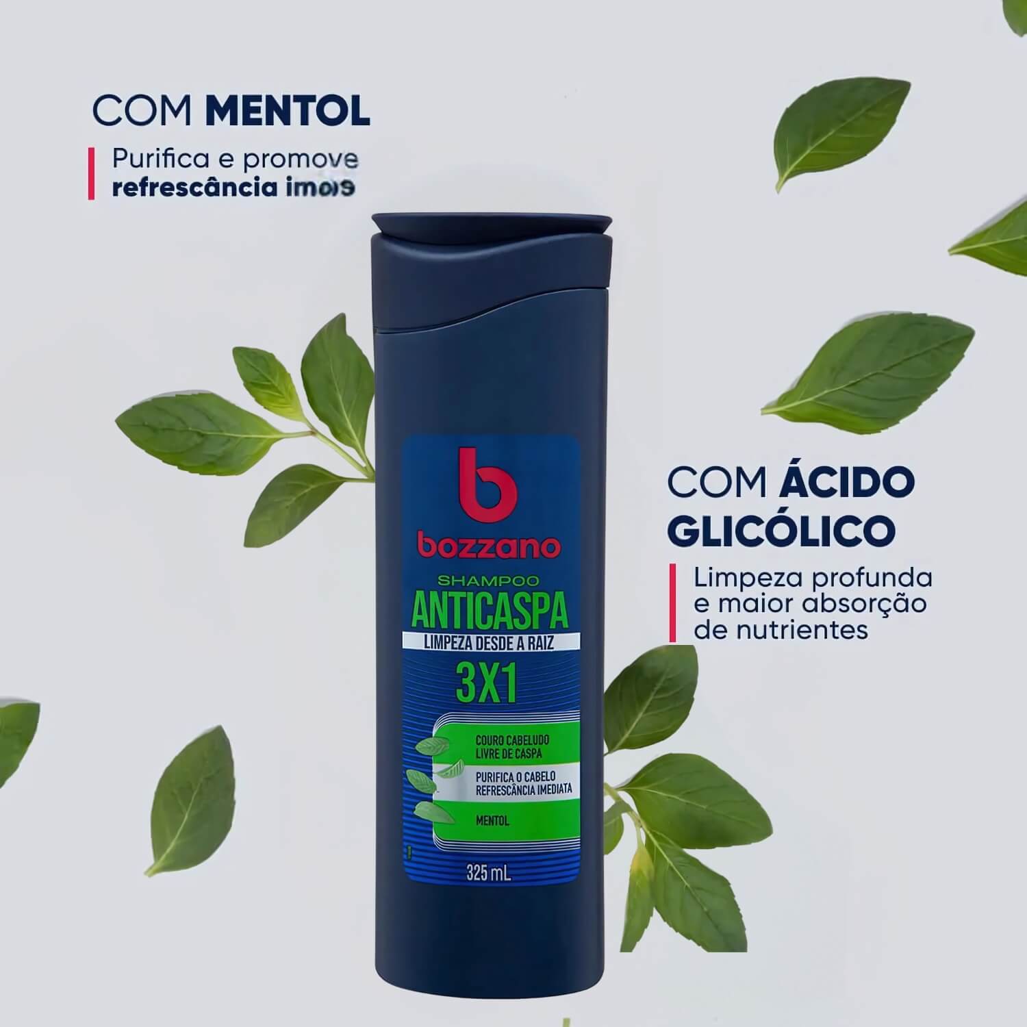 Kit 2 Unidades Shampoo para Cabelo Anticaspa 3x1 Bozzano 325ml — BOZZANO