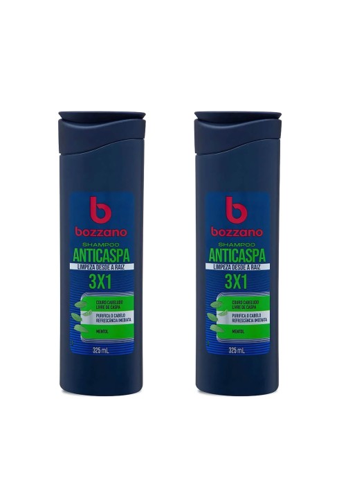 Kit 2 Unidades Shampoo para Cabelo Anticaspa 3x1 Bozzano 325ml — BOZZANO
