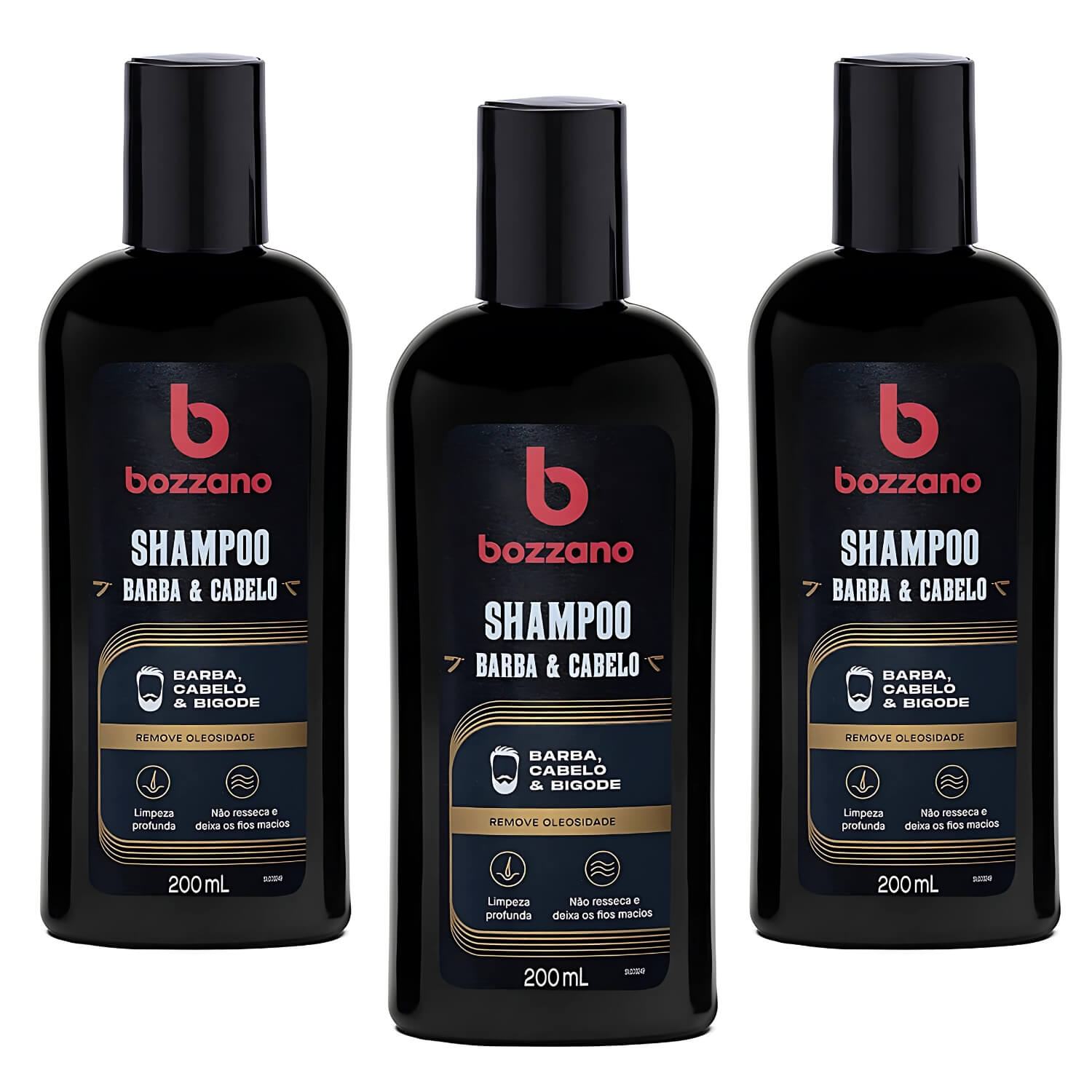 Kit 3 Shampoo para Barba, Cabelo e Bigode Bozzano 200ml — BOZZANO