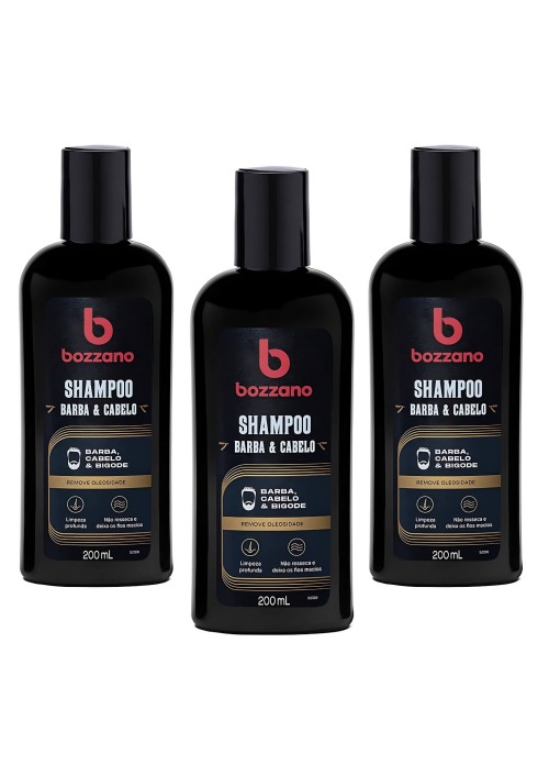 Kit 3 Shampoo para Barba, Cabelo e Bigode Bozzano 200ml — BOZZANO