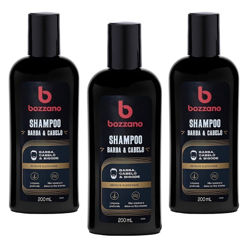 Shampoo para Barba, Cabelo e Bigode Bozzano 200ml - 3 unidades