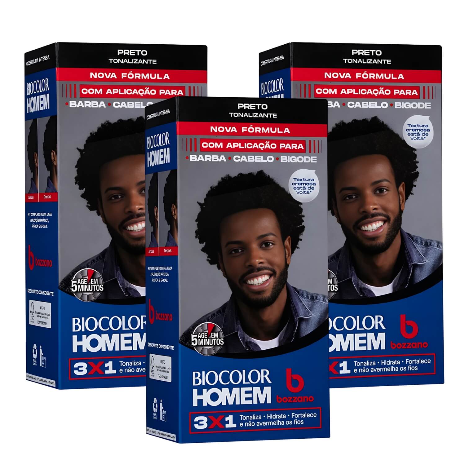 Kit 3 Tonalizantes Biocolor Homem 3x1 Bozzano Preto — BOZZANO
