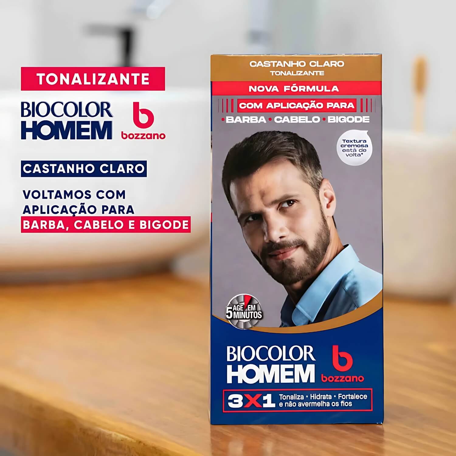 Tonalizante Biocolor Homem 3x1 Bozzano Castanho Claro — BOZZANO