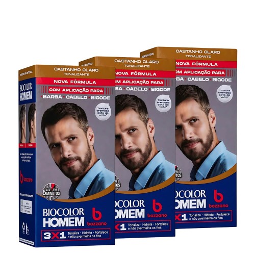 Tonalizante Biocolor Homem 3x1 Bozzano Castanho Claro - 3 unidades