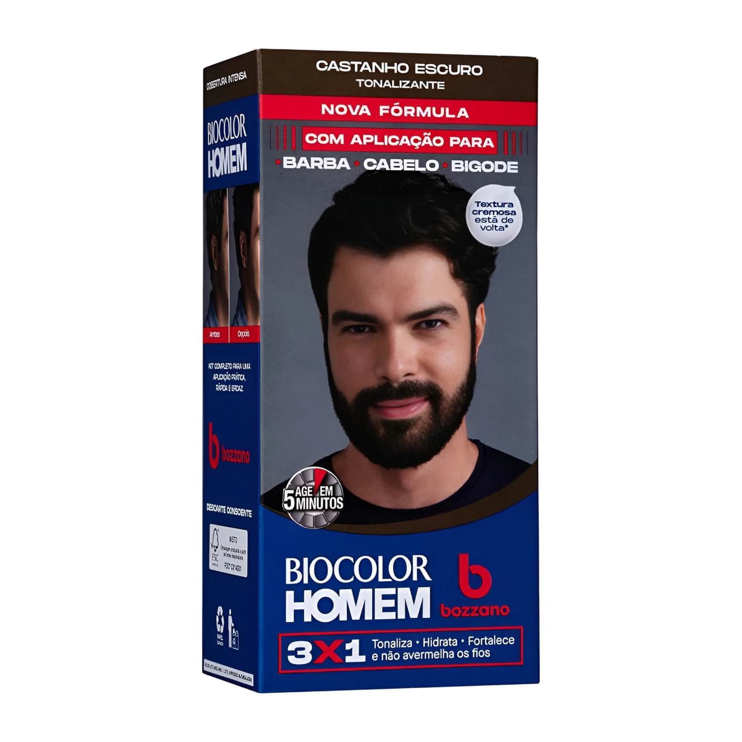 Kit 3 Tonalizantes Biocolor Homem 3x1 Bozzano Castanho Escuro — BOZZANO