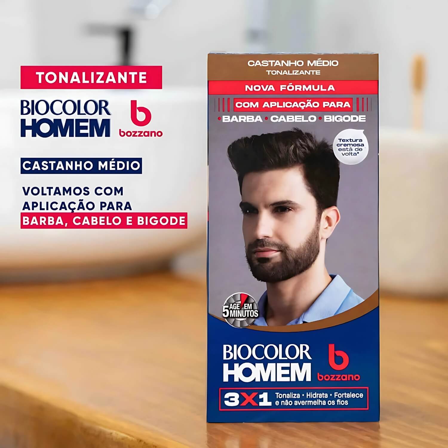 Kit 2 Tonalizantes Biocolor Homem 3x1 Bozzano Castanho Médio — BOZZANO