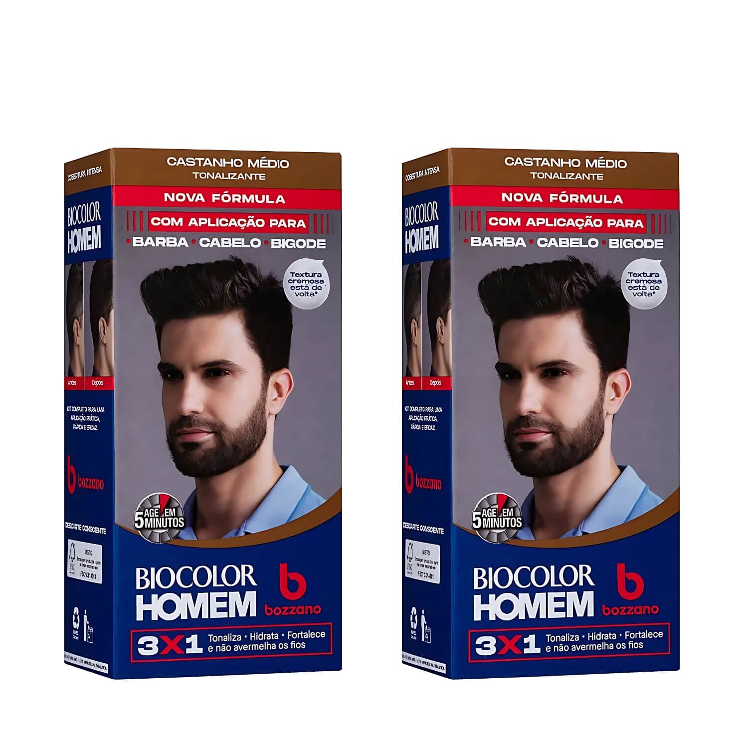 Kit 2 Tonalizantes Biocolor Homem 3x1 Bozzano Castanho Médio — BOZZANO