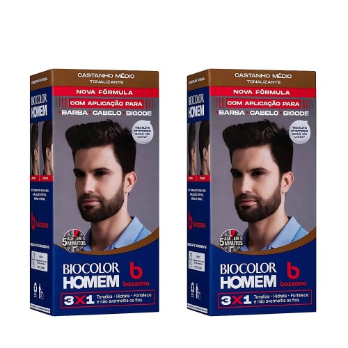 Tonalizante Biocolor Homem 3x1 Bozzano Castanho Medio - 2 unidades