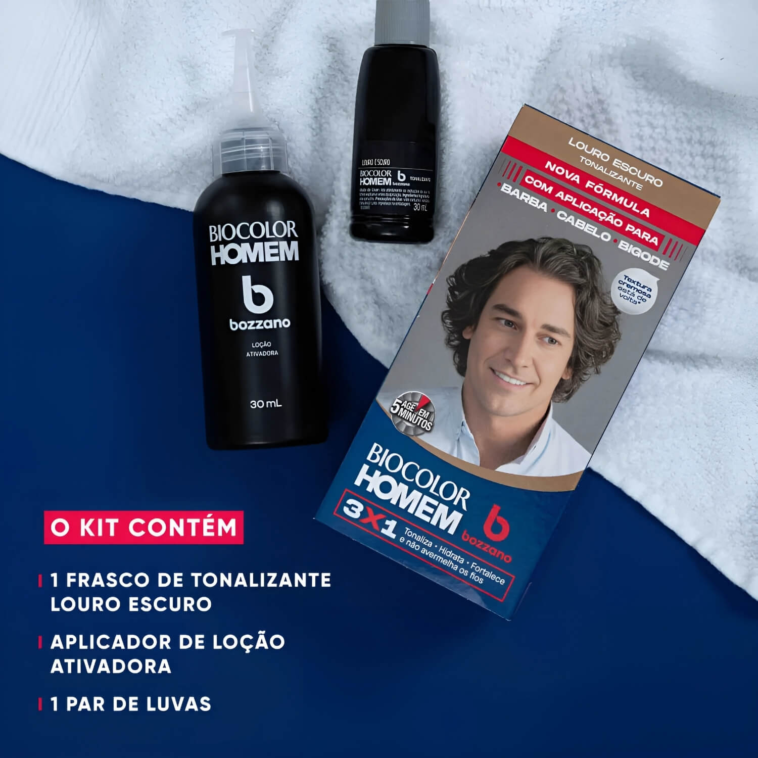 Kit 3 Tonalizantes Biocolor Homem 3x1 Bozzano Louro Escuro — BOZZANO