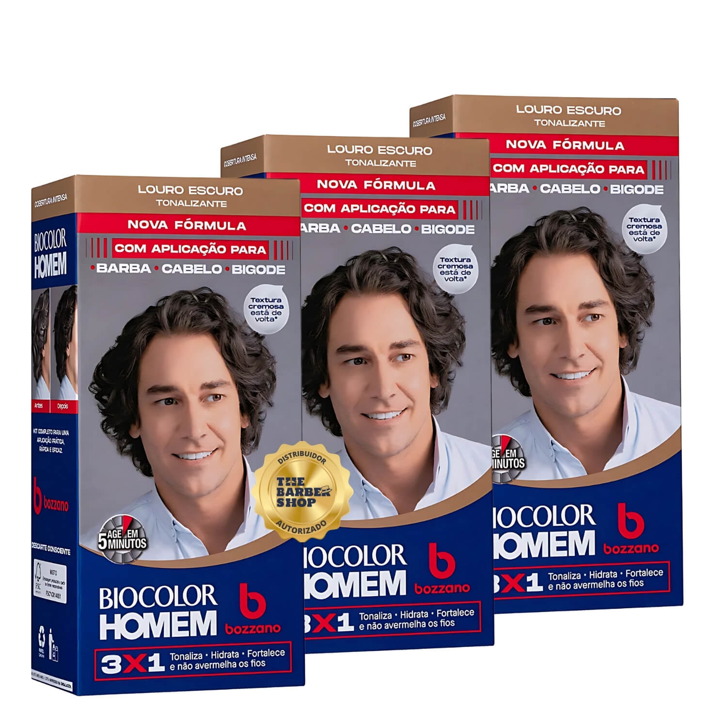 Kit 3 Tonalizantes Biocolor Homem 3x1 Bozzano Louro Escuro — BOZZANO