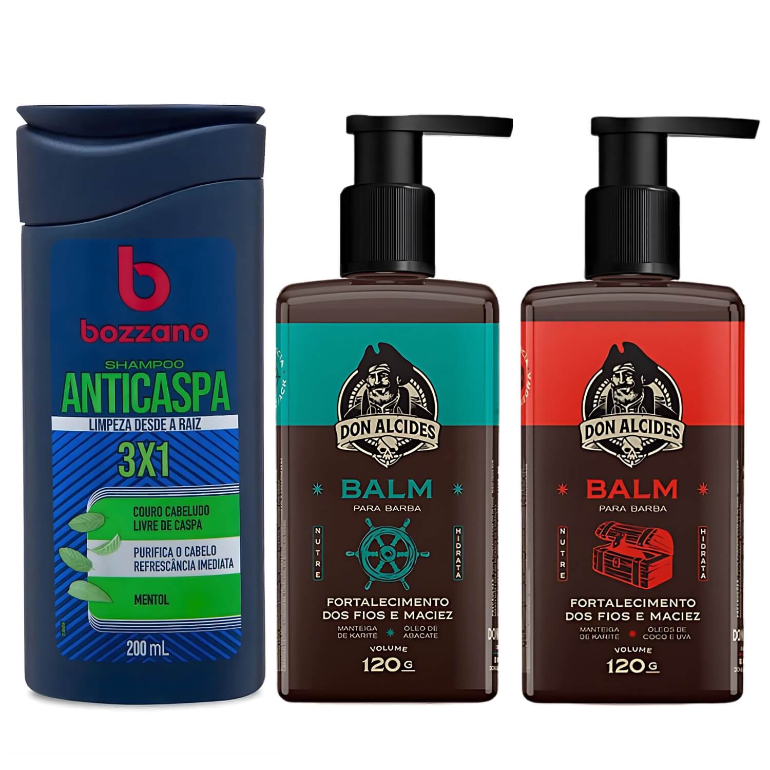 Kit 2 Balms de Barba Don Alcides Barba Negra e Calico Jack + Shampoo Anticaspa Bozzano — DON ALCIDES
