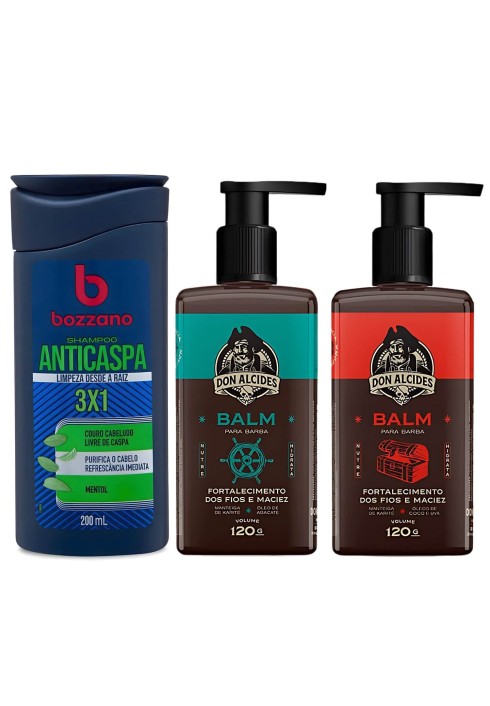 Kit 2 Balms de Barba Don Alcides Barba Negra e Calico Jack + Shampoo Anticaspa Bozzano — DON ALCIDES