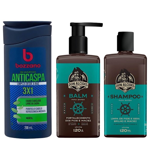 Balm e Shampoo para Barba Calico Jack Don Alcides + Shampoo Anticaspa Bozzano