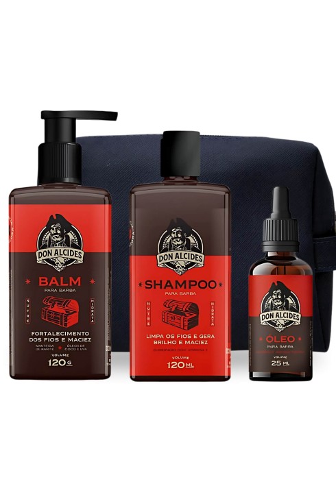 Kit Para Barba Don Alcides Barba Negra Shampoo + Balm + Óleo + Necessaire — DON ALCIDES