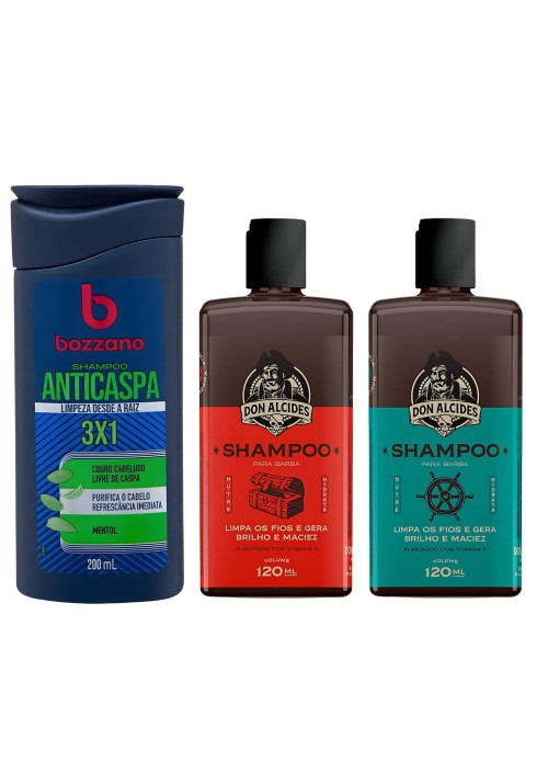 Kit 2 Shampoos de Barba Don Alcides Barba Negra e Calico Jack + Shampoo Anticaspa Bozzano — DON ALCIDES