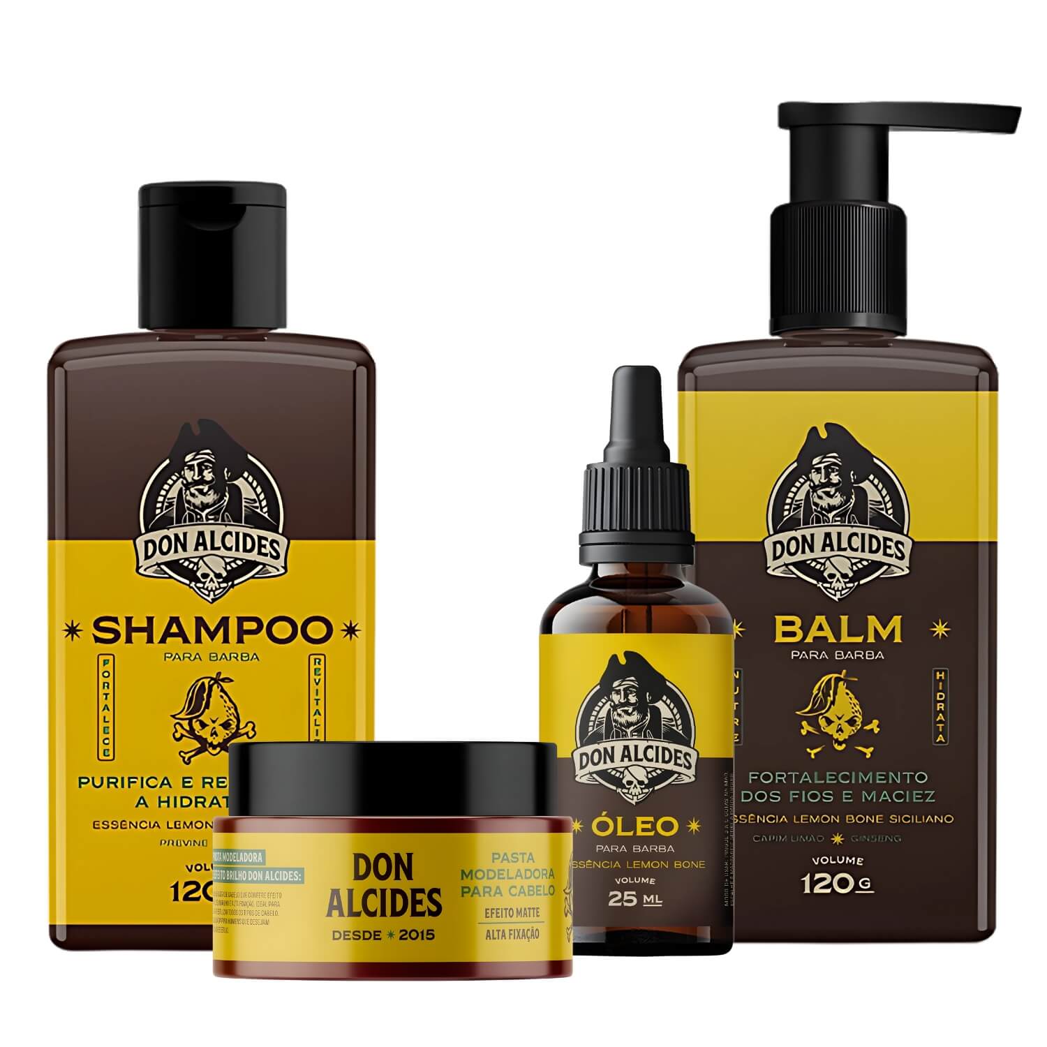 Kit Shampoo + Balm + Óleo para Barba + Pomada Modeladora Don Alcides Lemon Bone — DON ALCIDES