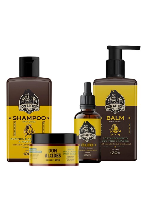 Kit Shampoo + Balm + Óleo para Barba + Pomada Modeladora Don Alcides Lemon Bone — DON ALCIDES