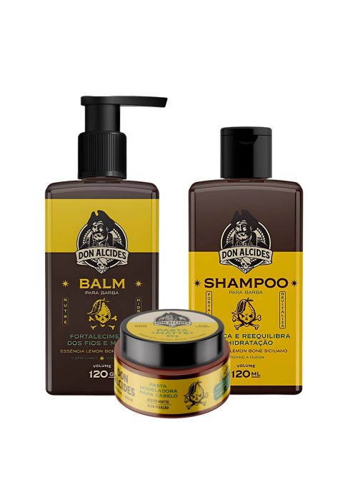 Kit Shampoo e Balm para Barba + Pomada Modeladora Don Alcides Lemon Bone — DON ALCIDES