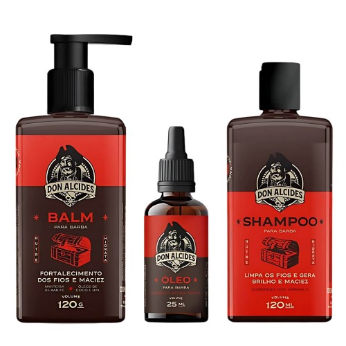 Kit para Barba Shampoo + Balm + Oleo Don Alcides Barba Negra